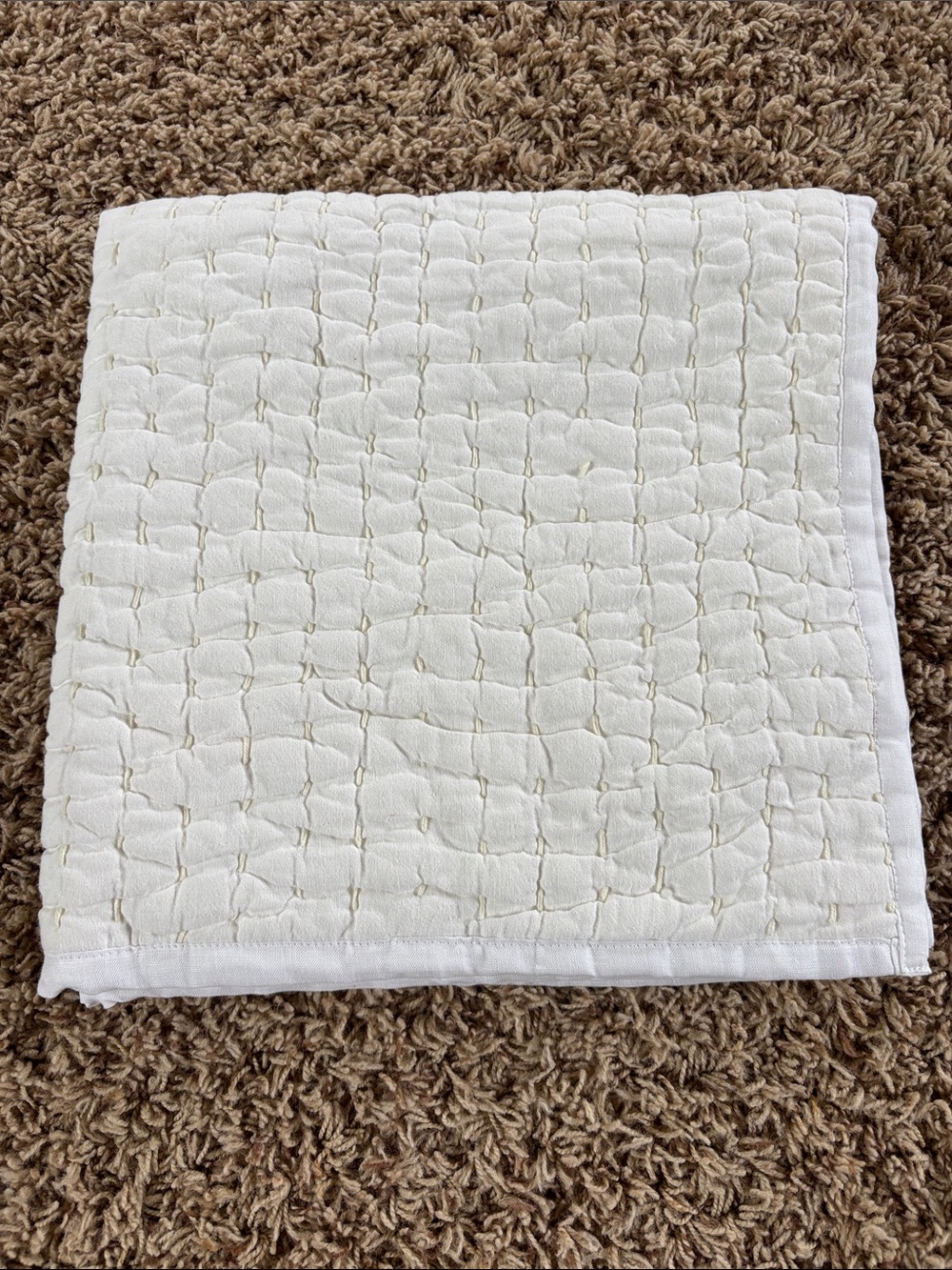 European Linen Cotton Stitch Quilted Euro Sham Ivory w/White Trim 26x26